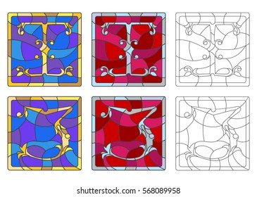 The set of letters of the Latin alphabet in the stained glass style of letters "I"  and "J"