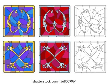 The set of letters of the Latin alphabet in the stained glass style of letters "W"  and "X"