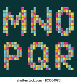 Set of letters lined with multicolored tiles on a dark blue background