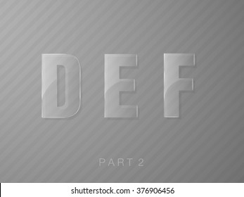 set of letters made of glass, transparent classic font