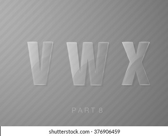 set of letters made of glass, transparent classic font
