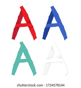 Set of  A letters made from torn paper. Vector design elements for posters, logos, advertising, templates, banners, icons, notes, scrapbook. White isolated background. Trendy red, blue colors. 