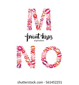 Set of letters  M,N and O, made from print kisses,  part of a complete alphabet collection for your writing or design