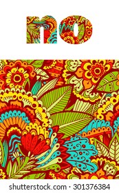 Set of letters n, o with bright floral pattern. Beautiful hand-drawn letters with a pattern. The oriental style. Tribal style. Summer floral ABC element in vector