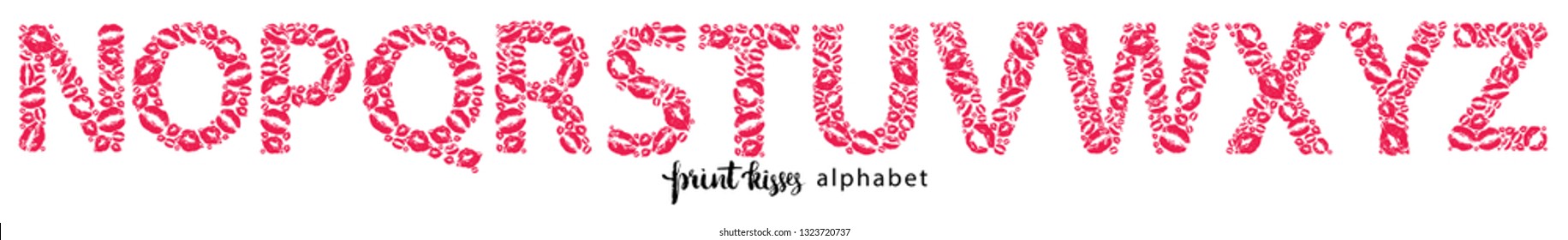 Set of letters from N to Z, made from print kisses, part of a complete alphabet collection for your writing or design