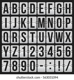 Set of letters and numbers on a mechanical scoreboard. Vector template for your design.