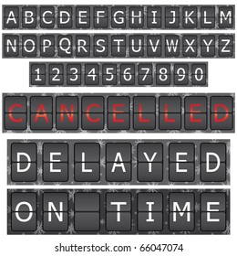 Set of letters and numbers on a mechanical timetable