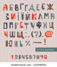 Set of letters and numbers on a retro background. Cyrillic alphabet./ Retro letters