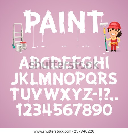 Set of Letters and Numbers Painted on a Wall.