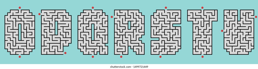 Set of letters O, P, Q, R, S, T, U maze labyrinth, Vector illustrator