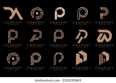 Conjunto de letras Diseño del logotipo P. inspiración moderna de diseño de iconos de monograma creativo.