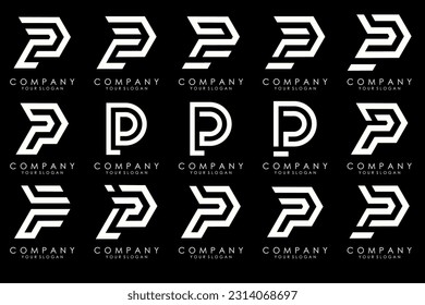 Conjunto de letras Diseño del logotipo P. inspiración moderna de diseño de iconos de monograma creativo.