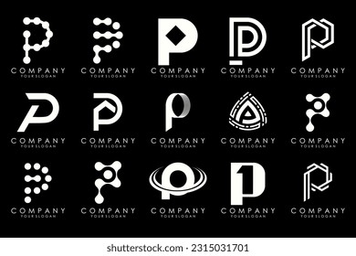 Conjunto de letras Diseño del logotipo P. inspiración moderna de diseño de iconos de monograma creativo.