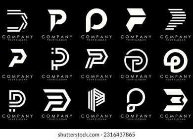 Conjunto de letras Diseño del logotipo P. inspiración moderna de diseño de iconos de monograma creativo.