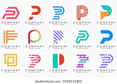 Conjunto de letras Diseño del logotipo P. inspiración moderna de diseño de iconos de monograma creativo.