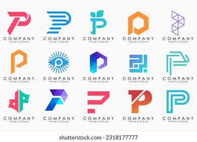 Set von Buchstaben P Logo Design. Moderne kreative Monogramm-Icon-Design-Inspiration.