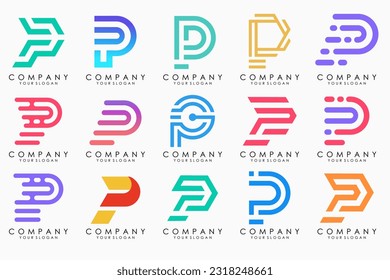 Conjunto de letras Diseño del logotipo P. inspiración moderna de diseño de iconos de monograma creativo.