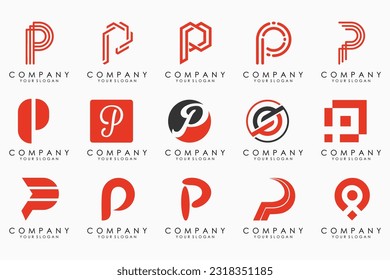 Conjunto de letras Diseño del logotipo P. inspiración moderna de diseño de iconos de monograma creativo.