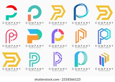 Conjunto de letras Diseño del logotipo P. inspiración moderna de diseño de iconos de monograma creativo.