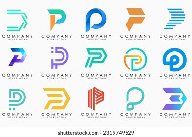 Conjunto de letras Diseño del logotipo P. inspiración moderna de diseño de iconos de monograma creativo.