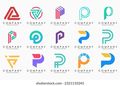 Conjunto de letras Diseño del logotipo P. inspiración moderna de diseño de iconos de monograma creativo.