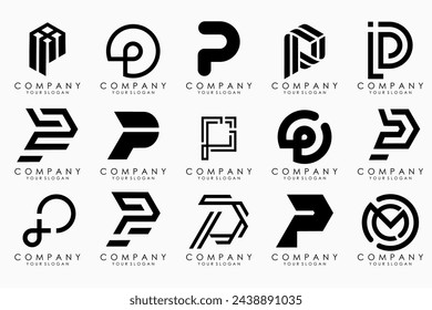 Conjunto de letras p diseño del logotipo. icono moderno monograma creativo inspiración.