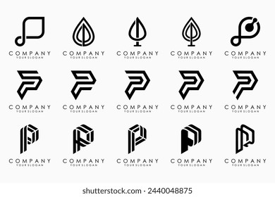 Conjunto de letras p diseño del logotipo. icono moderno monograma creativo inspiración.