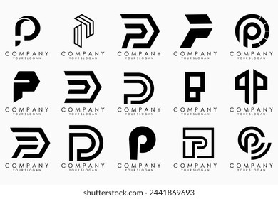 Set of letters p logo design. modern icon creative monogram inspiration.