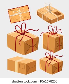 Set of letters, parcels. Vector illustration. Isolated
