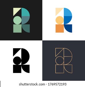 Set of letters R from abstract geometric multicolors shapes. Application icon design template. Vector logo design.