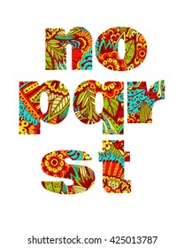 Set of letters small n, o, p, q, r, s, t with bright floral pattern. Beautiful hand-drawn letters with a pattern. The oriental style. Tribal style. Summer floral ABC element in vector