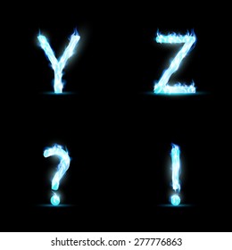 Set of letters and symbols. Isolated on a black background. Vector Image.