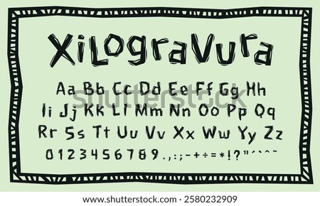 Set of letters and types in the woodcut style of Brazilian Cordel. Cordel literature, from the northeastern culture of Brazil