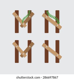 Set of letters with of wood
