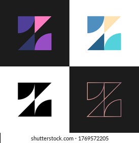 Set of letters Z from abstract geometric multicolors shapes. Application icon design template. Vector logo design