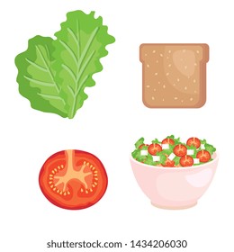 set of lettuce with wholemeal bread and tomato with salad