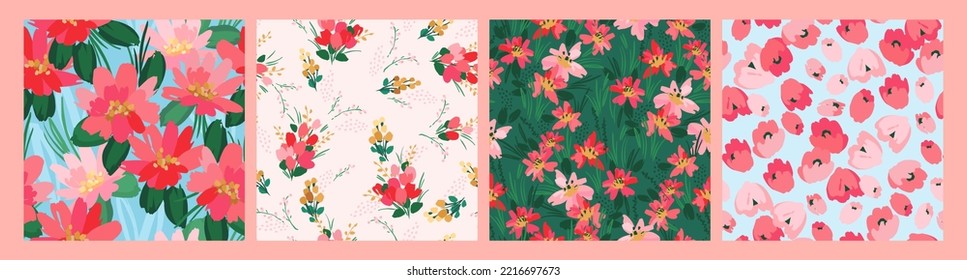 Set of lforal seamless patterns. Vector design for paper, cover, fabric, interior decor and other use