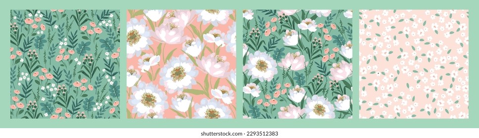 Set of lforal seamless patterns. Vector design for paper, cover, fabric, interior decor and other use