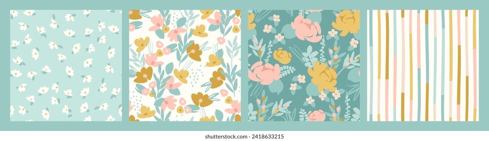 Set of lforal seamless patterns. Vector design for paper, cover, fabric, interior decor and other use