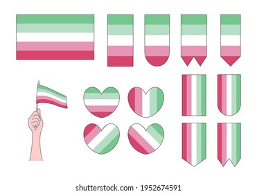 set of lgbt abrosexual pride flags, hearts and symbols, vector illustration