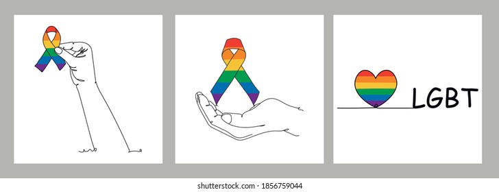 Set LGBT banner  concept. One line drawing. Vector illustration continuous line drawing.