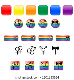 Set of LGBT button for website, symbol, icon. LGBT pride flag, couple, Love. Vector