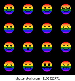 Set of lgbt colors emoticon vector icons.