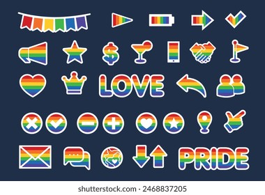 Set of LGBT community symbols for a website. Colored signs illustration, pride month icon.