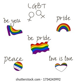Set Lgbt concept. Hand drawn lettering illustration. Pride Month. Simple design for t-shirts, stickers, and for other design stuff. Parades event announcement banner,placard typographic,vector design.