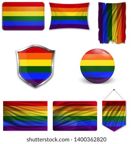 Set of the LGBT flag in different designs.