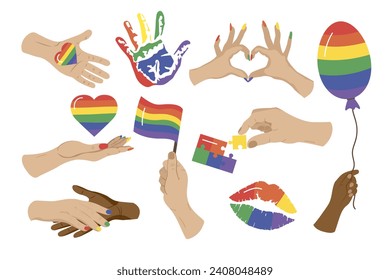
Set of LGBT hand symbols rainbow. Isolate on a white background. Vector illustration.
