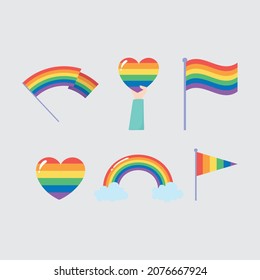 Set of LGBT Pride Month 2020. Celebrated annual. LGBT flag brush stroke. Pride day line abstract logo. Human rights and tolerance. Vector illustration isolated on white background.