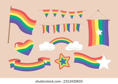 Set of LGBT Rainbow Flag Elements for Gay Pride Concept