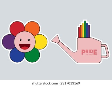 Conjunto de principios de mes de orgullo de pegatinas LGBT y concepto de diversidad, decorado con el estilo de diseño plano de la bandera arcoiris, ilustración vectorial